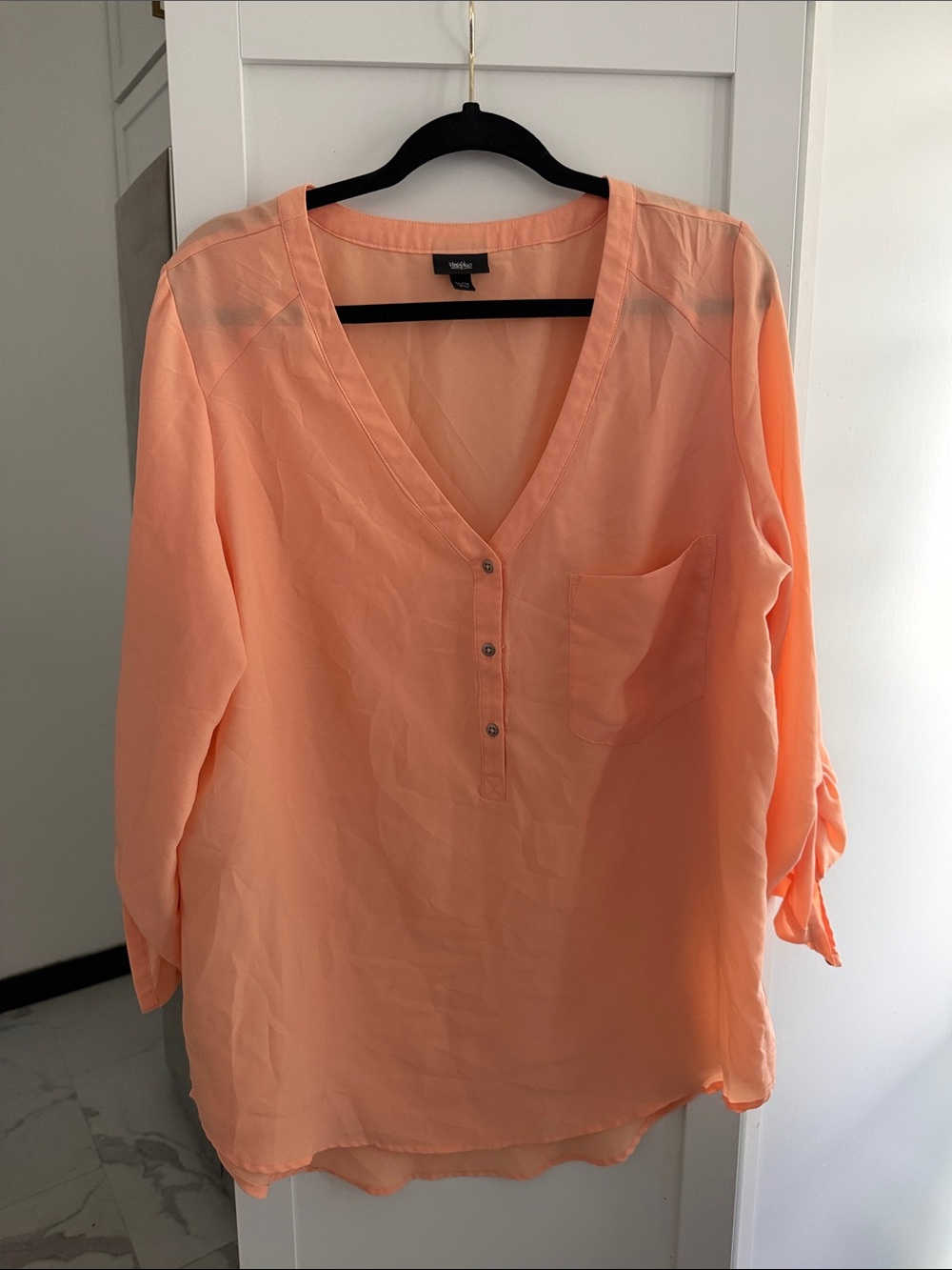 Peach V-Neck Button-Front Blouse